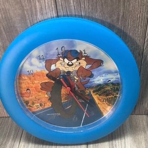 Tasmanian Devil Lightweight Blue Plastic Wall Clock Quartz Taz On Bike
